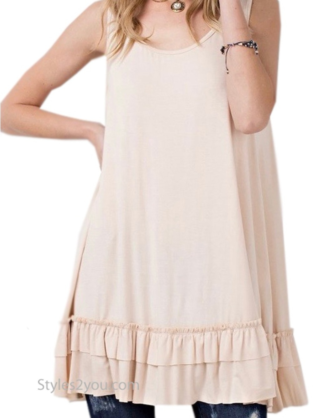 Easel Sleeveless Swing Mini Dress Tunic Nude Large